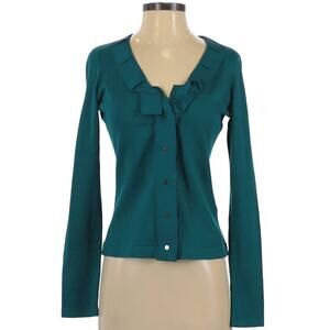 Tahari Turquoise Ruffle Ribbon Trim Cardigan Small